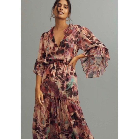 MISA Los Angeles Marcele Floral Midi Ruffle-Trim Dress - Picture 9 of 11